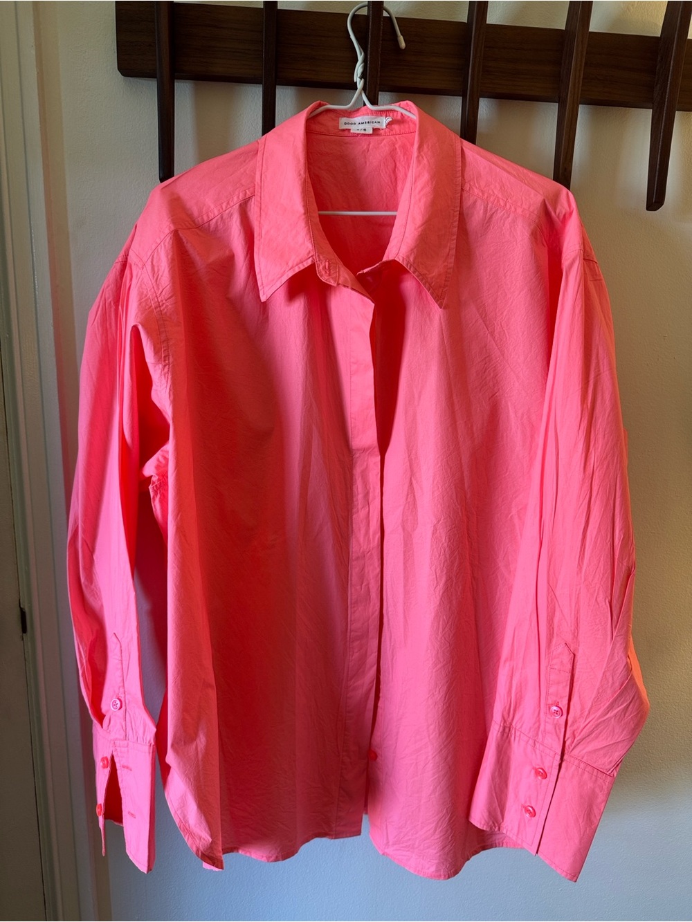 Good American Bright Pink Button-Up Cotton Shirt Oversized